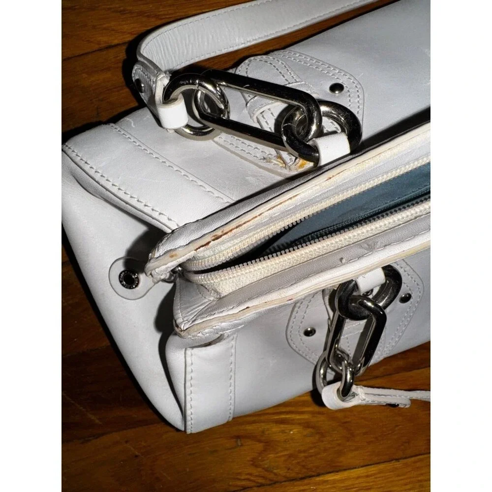 Cole Haan Trinity White‎ Leather Handbag With Silver Hardware Y2K Classic Rave